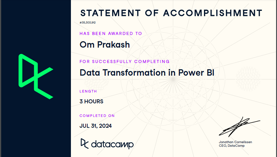 Data Transformation in Power BI Certificate